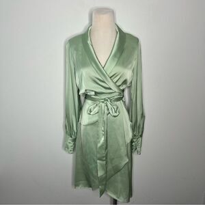 BHWM Long Sleeve Satin Wrap Mini Dress 0